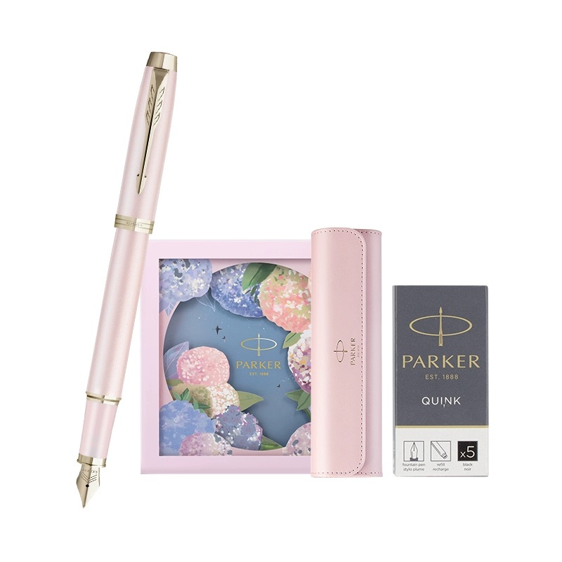 IM Pink Fantasy Gold Trim Fountain Pen + Hydrangea Floral Gift Box (Перо F)